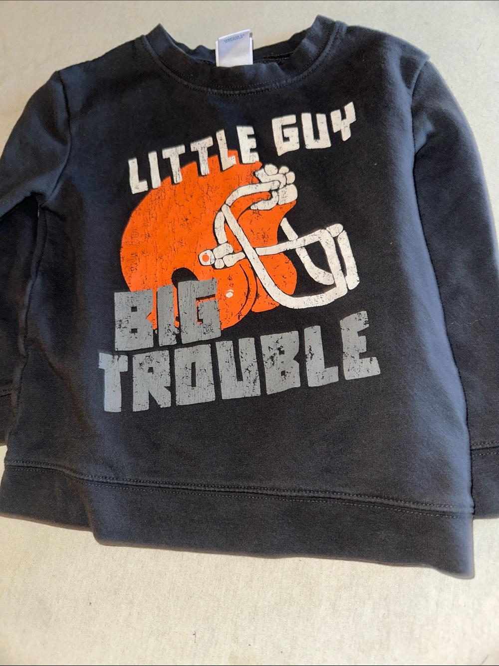 Kids Size 4T 'Little Guy Big Trouble' Navy Graphic Long-Sleeve Shirt